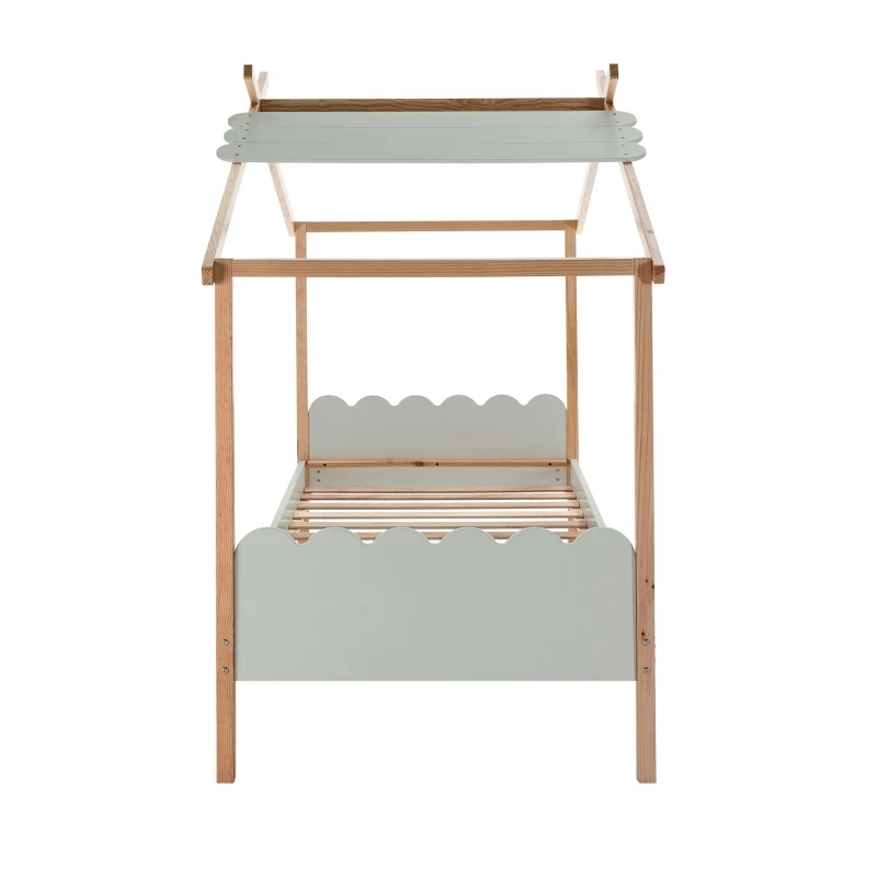 HOMCOM Lit cabane Enfant Compatible 90 x 190 cm/90 x 200 cm - Structure lit avec tête de lit, Pied de lit et sommier à Lattes Inclus - pin Massif MDF Classe E1 Vert