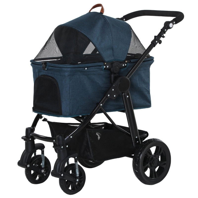 Poussette buggy pliable chien chat panier de rangement amortisseurs bleu