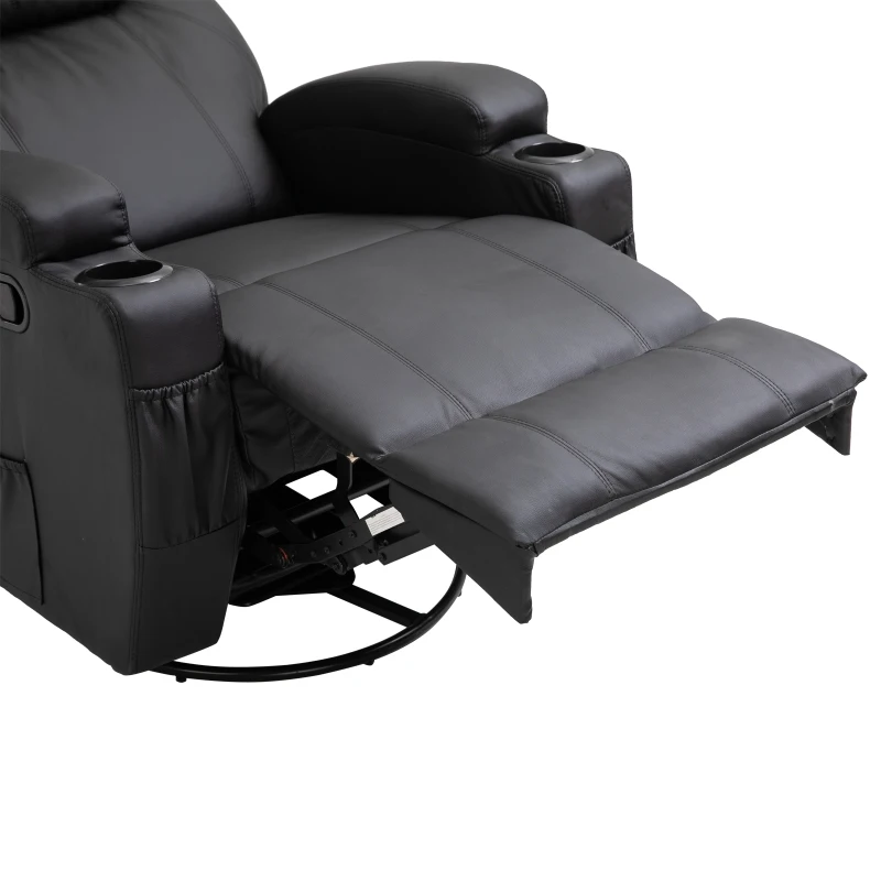 HOMCOM Fauteuil de massage relaxation électrique chauffant inclinable pivotant 360° avec repose-pied ajustable revêtement synthétique noir