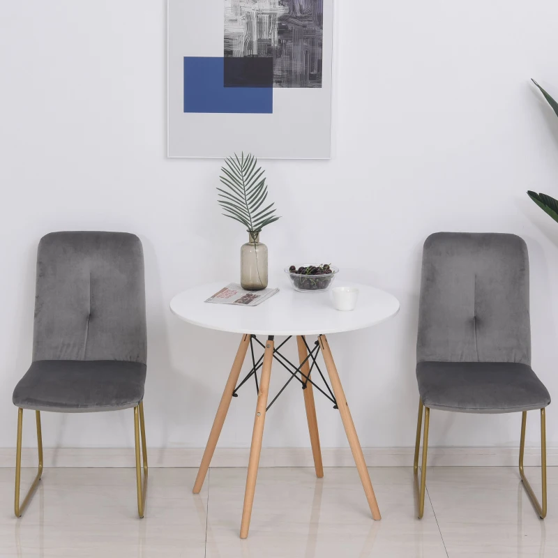 HOMCOM Lot de 2 chaises Velours Gris Pieds métal Finition dorée dim. 44,5L x 43l x 48,5H cm