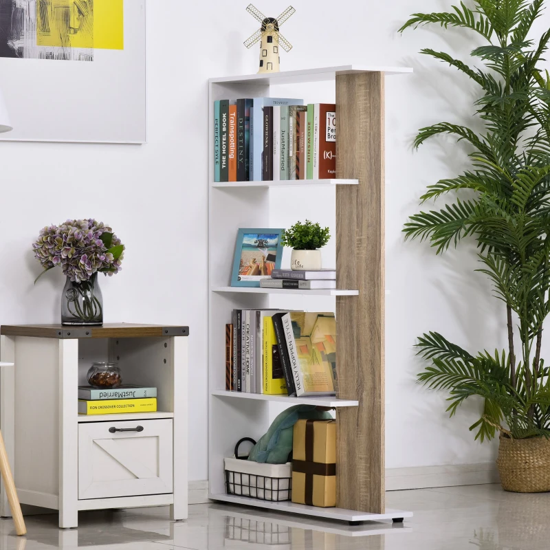 HOMCOM Bibliothèque Étagère de Rangement avec 4 Compartiments Ouverts Design Simple Moderne Idéale pour Salon Chambre Bureau 80 x 24 x 140 cm Blanc et Chêne