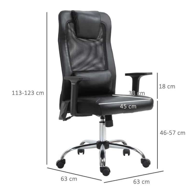 HOMCOM Fauteuil de bureau manager massant - assise dossier ergonomique - coussin lombaires & têtière - maille PU noir