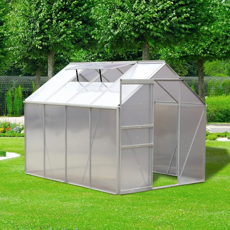 Outsunny Serre de jardin aluminium polycarbonate 9,17 m³ 2,5L x 1,9l x 1,93H m avec fenêtres et porte coulissante