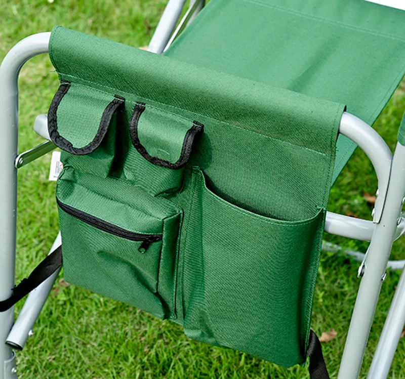 HOMCOM Chaise de Peche/Camping/Regisseur/Plage Pliante Fauteuil en Acier avec Poches et Tablette pour Charge Max. 120Kg Vert