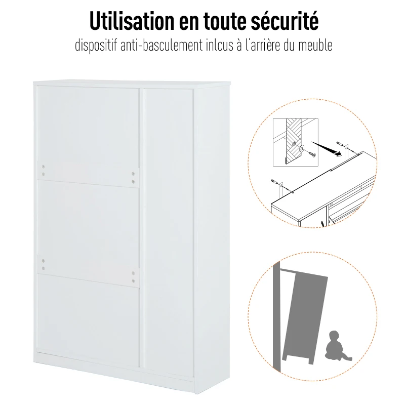 HOMCOM Armoire à chaussures organisateur pour chaussures 3 portes abattantes 2 compartiments + placard porte panneaux particules blanc
