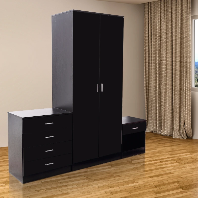 HOMCOM Ensemble Moderne Meubles de Chambre : Armoire Penderie, Commode et Chevet Noir