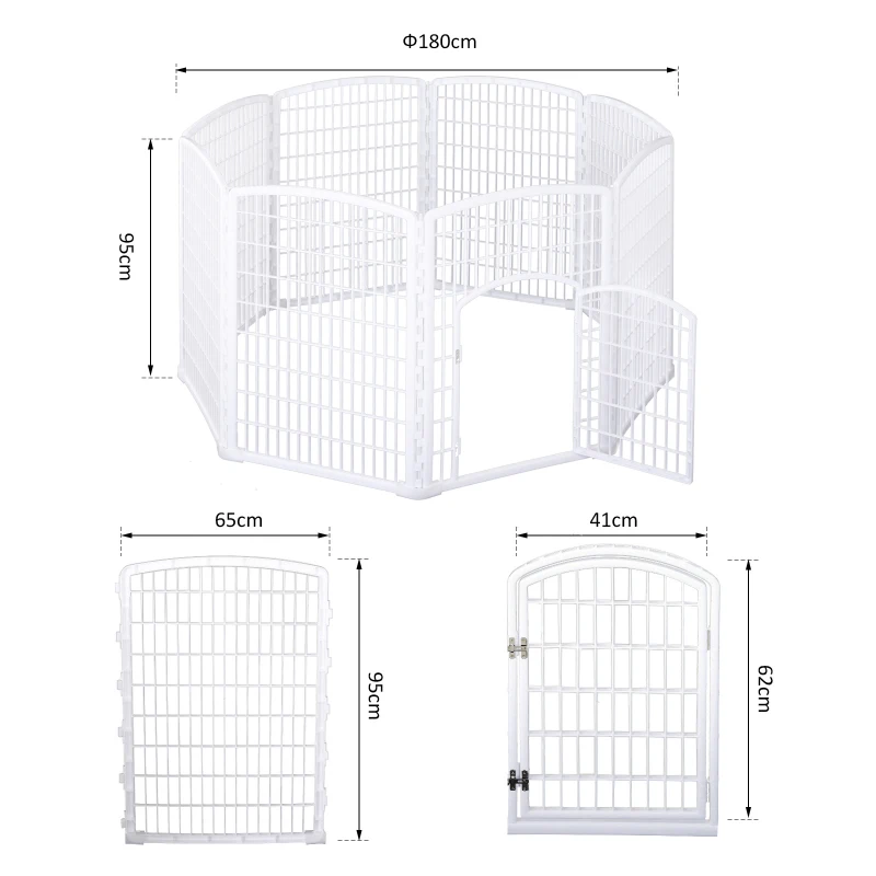 Pawhut Luxe parc enclos modulable pour chien 8 panneaux + 1 porte verrouillable plastique PP blanc