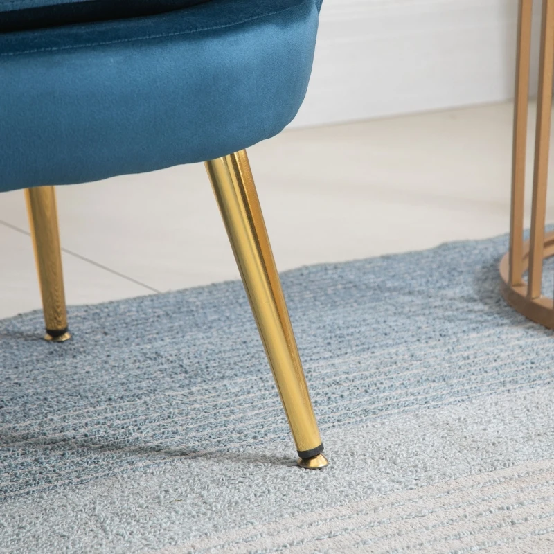 HOMCOM Canapé 2 Places Coquillage canapé Design dim. 130L x 63l x 73H cm Pieds dorés effilés Velours Bleu