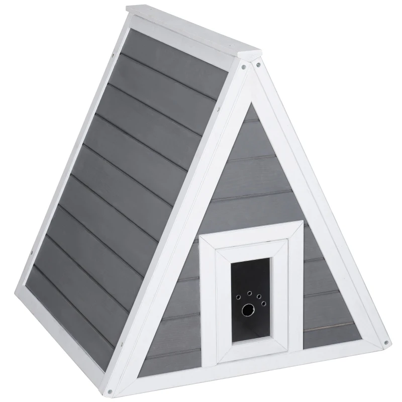 PawHut Maison pour chat design contemporain niche chat tipi dim. 60L x 60l x 62H cm bois massif pin gris blanc