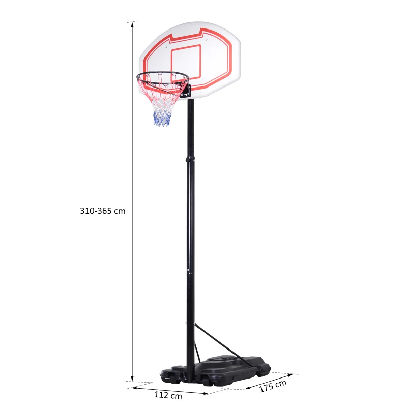 HOMCOM Panier de Basket-Ball sur pied avec poteau panneau, base de lestage sur roulettes hauteur réglable 2,50 - 3,05 m noir blanc