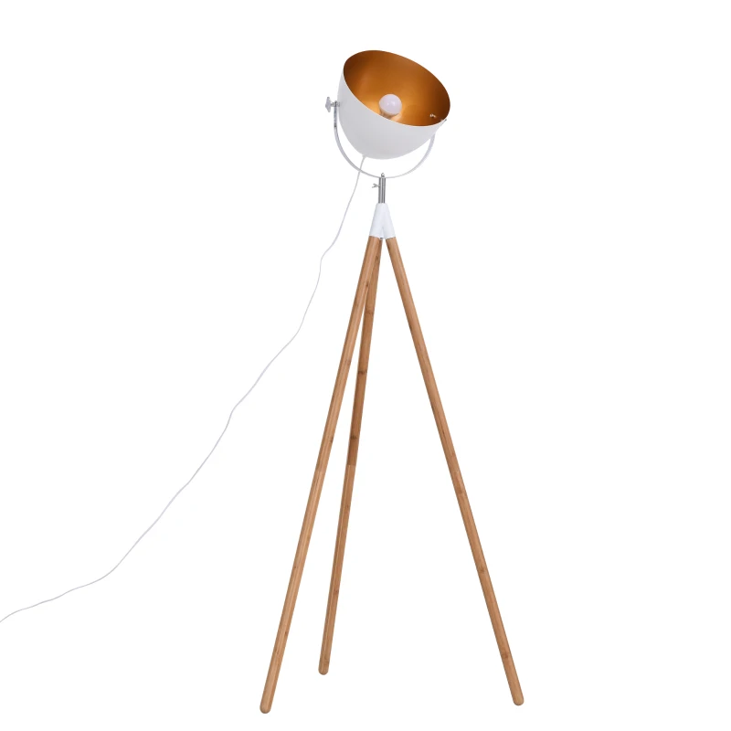 HOMCOM Lampadaire trépied style scandinave 40 W max. dim. 70L x70l x 170H cm bambou métal blanc doré