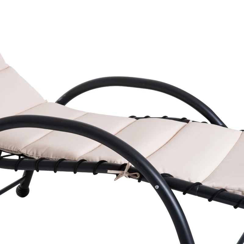 Outsunny Bain de Soleil transat de jardin chaise longue Design Contemporain - Pare-Soleil et Matelas - Acier Polyester - dim. 1,7L x 1,18l x 1,77H m - Beige Noir