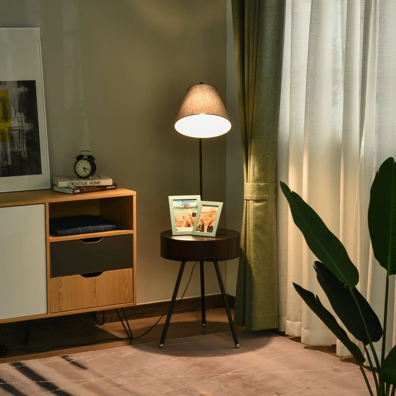 HOMCOM Table de nuit lampadaire table d'appoint lampadaire design contemporain noir marron