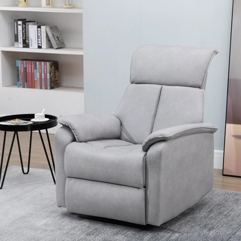 HOMCOM Fauteuil de relaxation grand confort pivotant 360° dossier inclinable repose-pied ajustable revêtement synthétique tissu gris clair