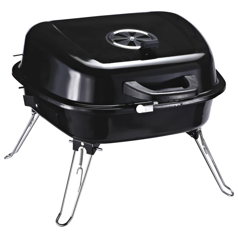 Outsunny Barbecue à Charbon Pliable Portable BBQ Grill sur Pied avec Couvercle dim. 45L x 42l x 33H cm Acier émaillé Noir