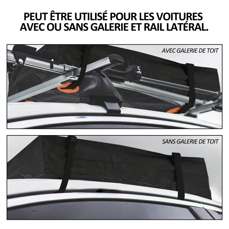 HOMCOM Sac de toit voiture pour voyage coffre de toit voiture souple 566L polyester PVC indice étanchéité 5000+ noir orange
