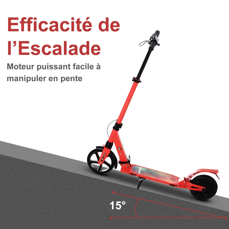 HOMCOM Trottinette électrique pliable 150 W pour adulte enfant 14 ans min. 15 Km/h max. autonomie 10 km max. alu. rouge