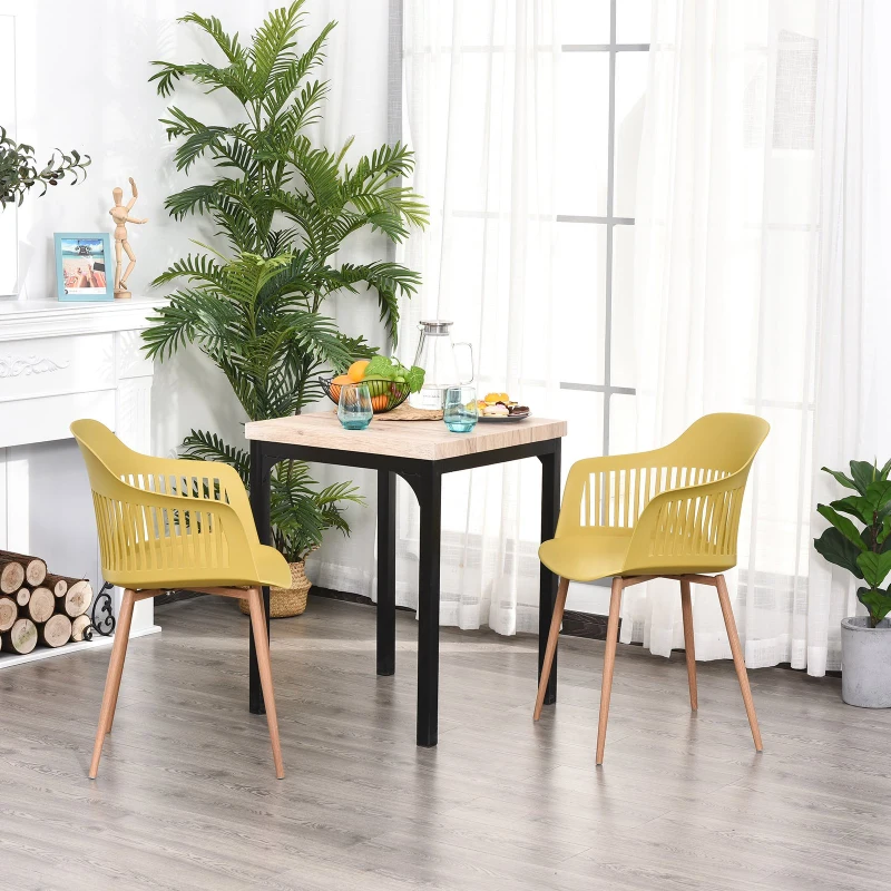 Lot de 2 chaises style néo-rétro accoudoirs coque polypropylène 4 pieds effilés métal imitation bois