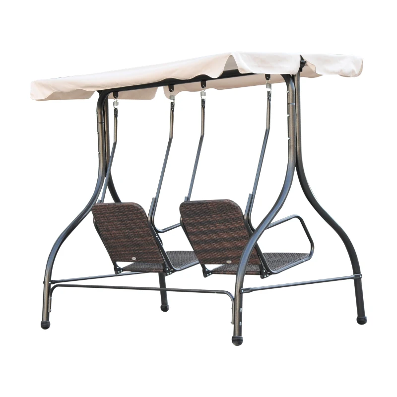 Outsunny Balancelle de Jardin Marron et Blanche 2 Sièges Séparés