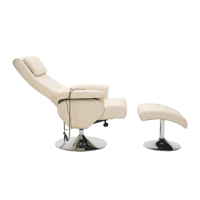HOMCOM Fauteuil de massage et relaxation électrique chauffant pivotant inclinable avec repose-pied crème