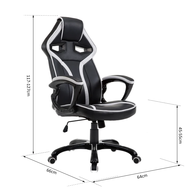 HOMCOM Chaise / fauteuil de bureau gaming Racing à bascule pivotant confortable accoudoirs rembourrés noir et blanc