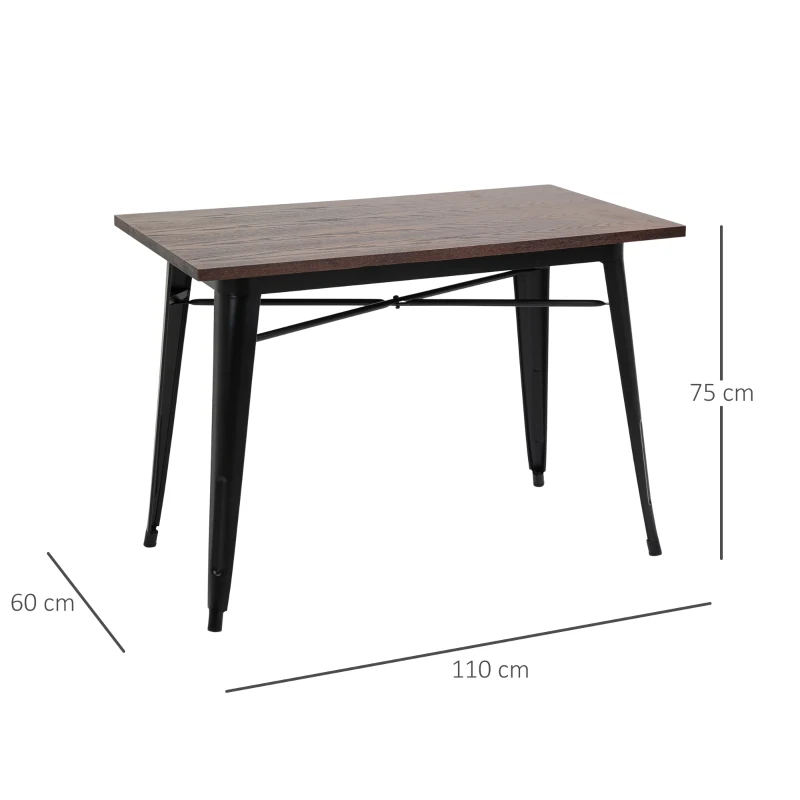 HOMCOM Table à manger design industriel 6 pers. - dim. 110 x 60 x 75 cm - métal noir panneaux multicouches imitation bois chêne foncé