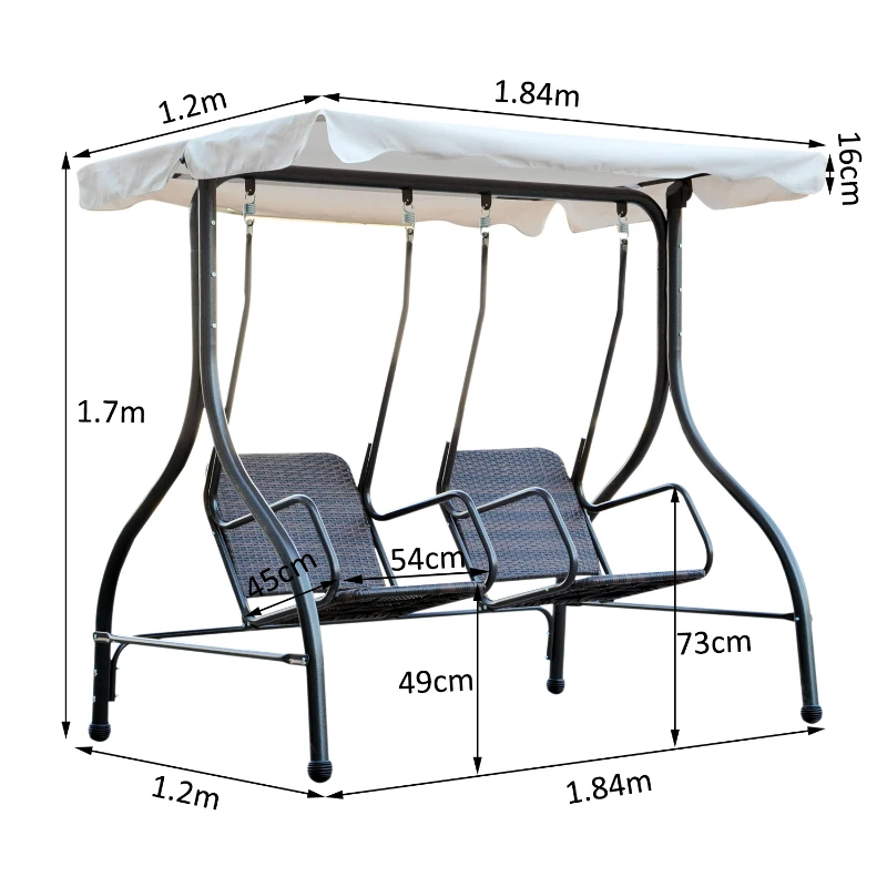 Outsunny Balancelle de Jardin Marron et Blanche 2 Sièges Séparés