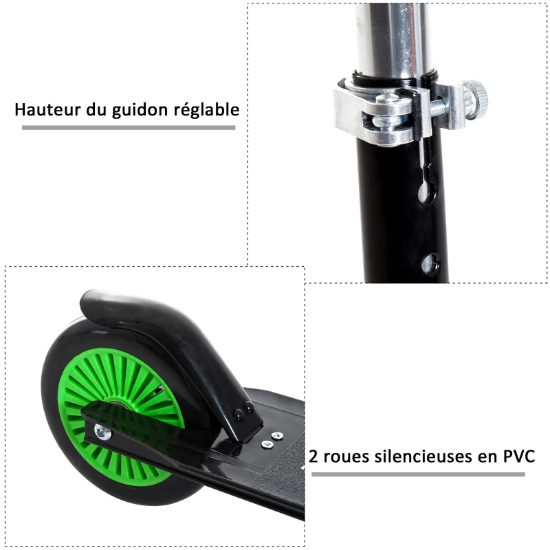 HOMCOM Trottinette patinette Pliable 64L x 34l x 82H cm Hauteur Guidon réglable alu. Vert Noir