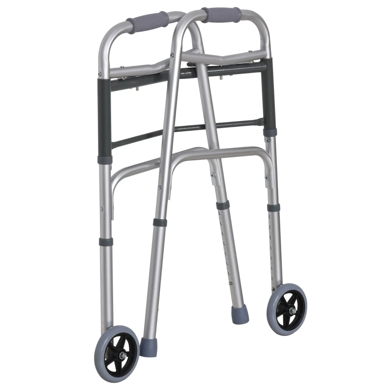 Déambulateur 2 roues pliable - hauteur réglable - alliage alu. gris