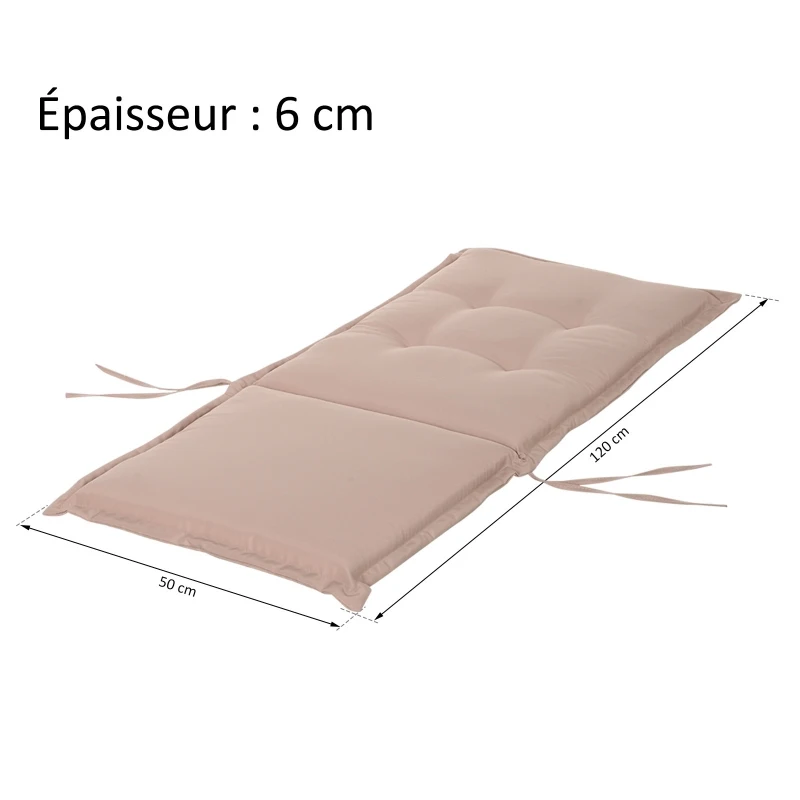 Outsunny Coussins de chaise longue - galettes de chaise de jardin - lot de 2 - dim. 120L x 50l cm - rembourrage 6 cm - cordons et ceinture d'attache - polyester beige
