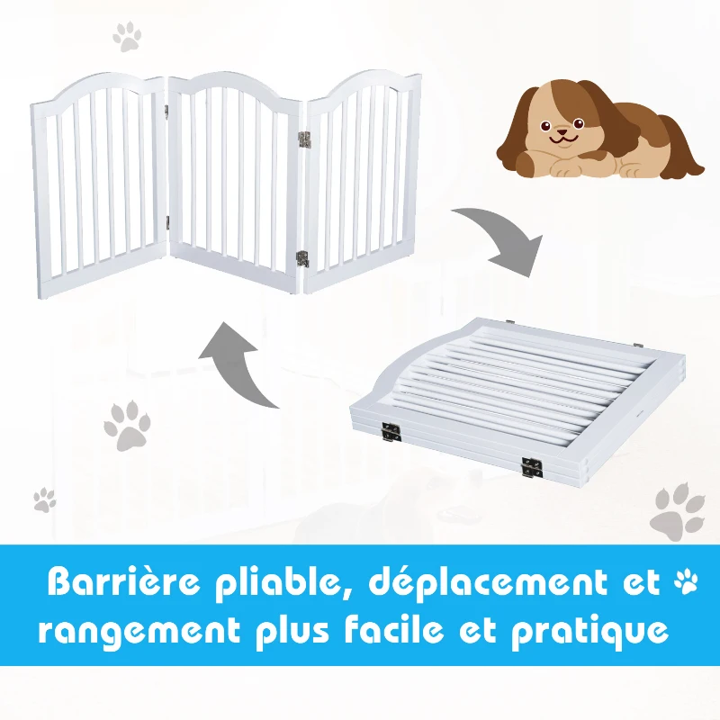 PawHut Barrière de sécurité barrière modulable pliable pour animaux de compagnie MDF bois massif 154,5 x 61 cm blanc