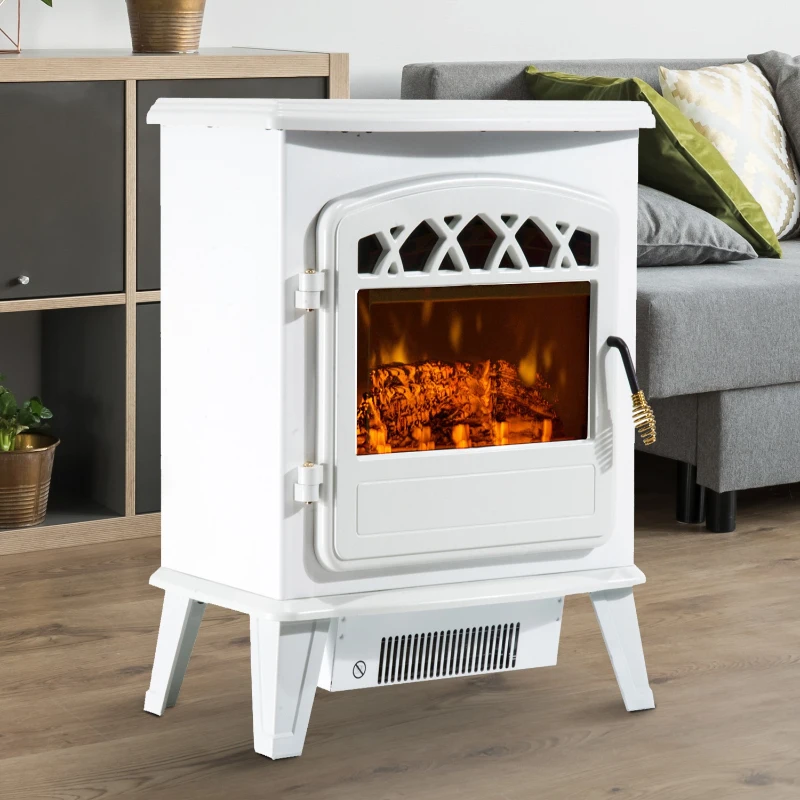 Homcom Cheminée Électrique 900-1800 W en Métal Blanc 51 x 31 x 56 cm