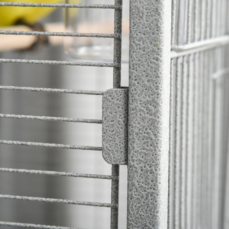 PawHut Volière cage à oiseaux sur roulettes design maison mangeoires perchoirs 10 portes plateaux excréments amovibles métal gris et blanc