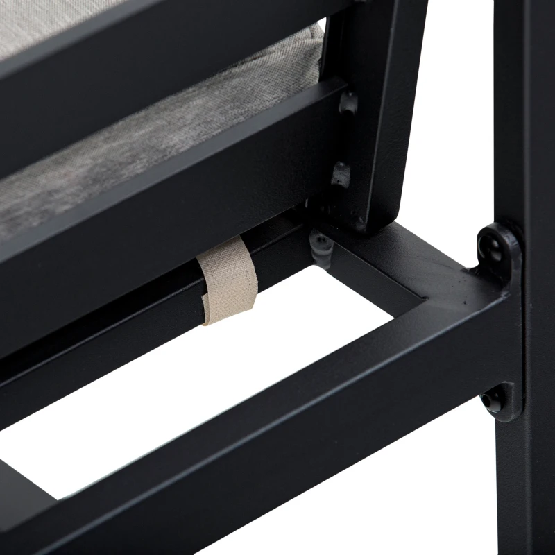 Salon de jardin style yachting 4 places table basse alu. noir coussins gris