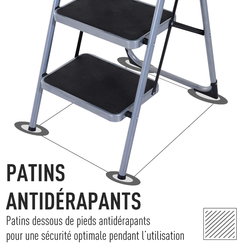 Homcom Escabeau Pliant Antiglisse en Métal 111 x 37 x 4 cm