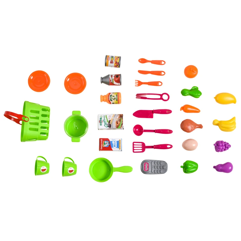 HOMCOM Cuisine pour Enfant - dinette - Jeu d'imitation Complet 51 Accessoires variés - Fonctions sonores et Lumineuses - PP ABS Rose