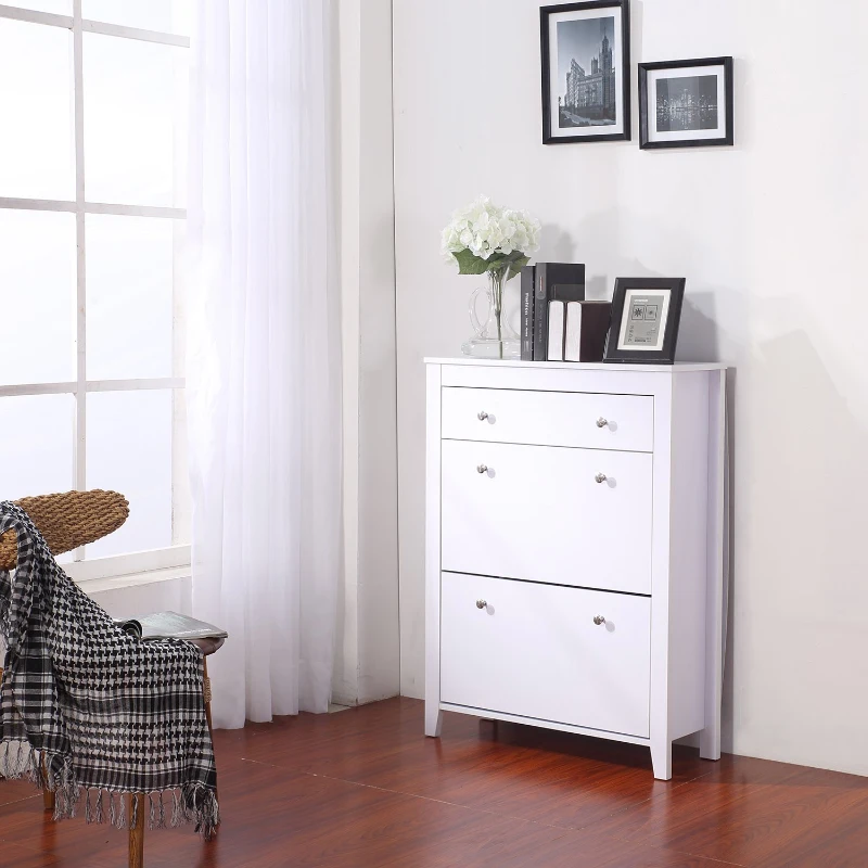 HOMCOM Armoire à chaussures meuble rangement très pratique 80L x 28l x 105H cm panneaux de particules  blanc