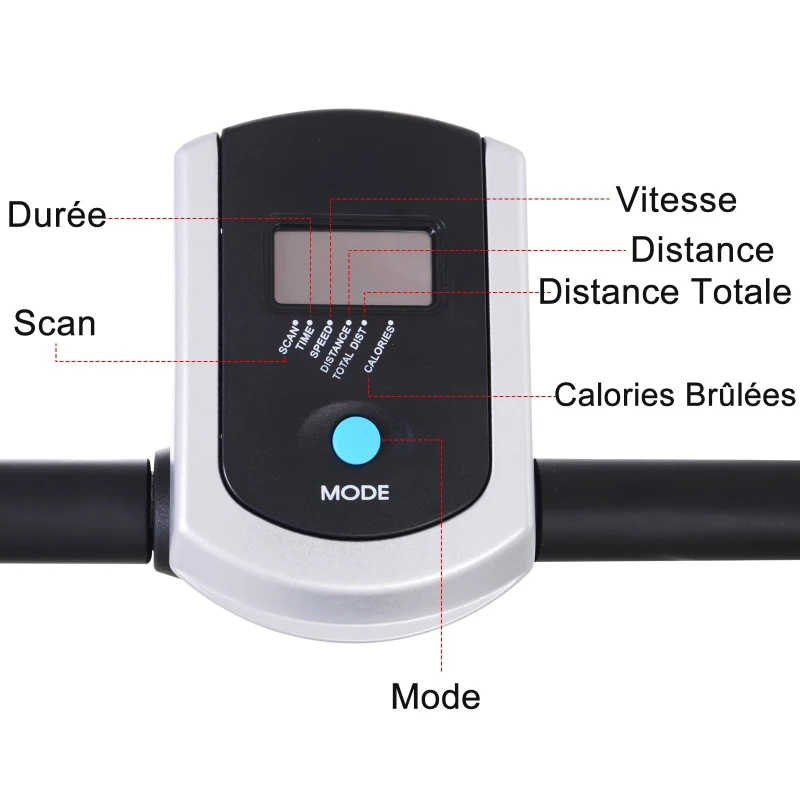 HOMCOM Tapis de course manuel pliable écran LCD multifonction 3 modes d'inclinaisons hauteur guidon réglable acier gris noir