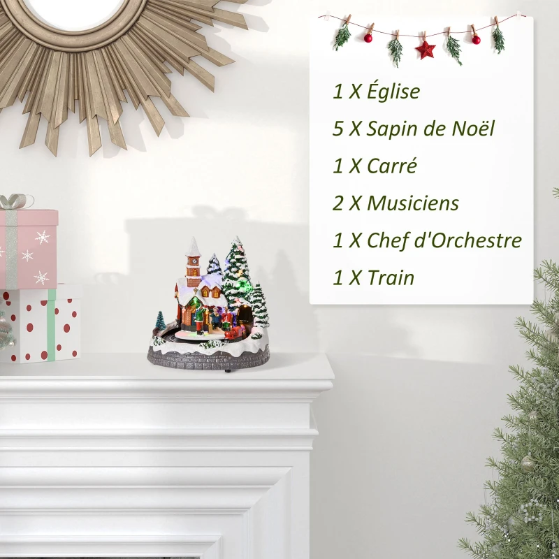 HOMCOM Village de Noël Lumineux avec Train - décoration Lumineuse de Noël - 11 lumières LED Multicolores - 8 Pistes Musicales
