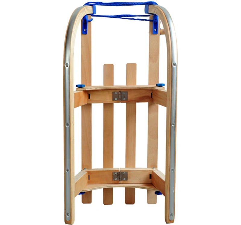 LUGE EN BOIS TRAINEAU PLIABLE AVEC CORDE BLEU 80CM NEUF 04
