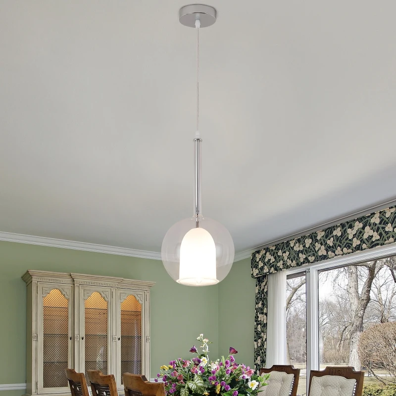 HOMCOM Lustre suspension style néo-rétro double verre transparent + opaque 40 W Ø 18 x 38H cm