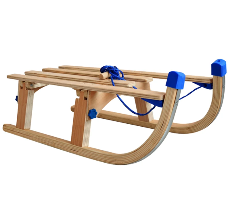 LUGE EN BOIS TRAINEAU PLIABLE AVEC CORDE BLEU 80CM NEUF 04