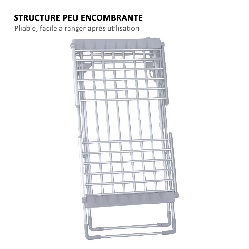 HOMCOM Séchoir étendoir à linge électrique chauffant pliable 20 barres 2 ailes repliables 230 W 50-55° C aluminium