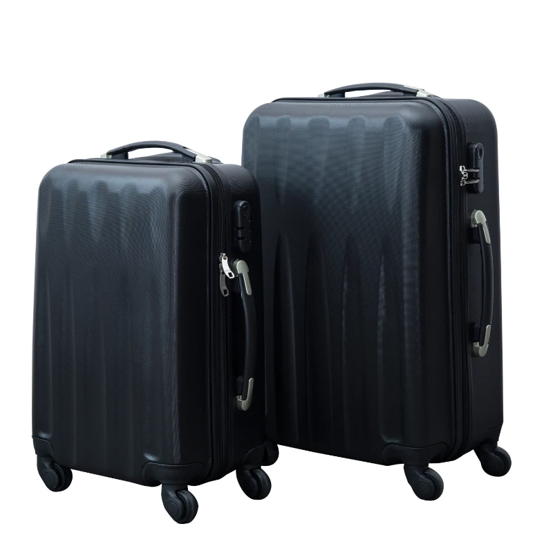 Lot de 2 valises rigides de voyage trolley bagage a roulettes 360 degres abs noir 66cm 55l / 57cm 35l neuf 21