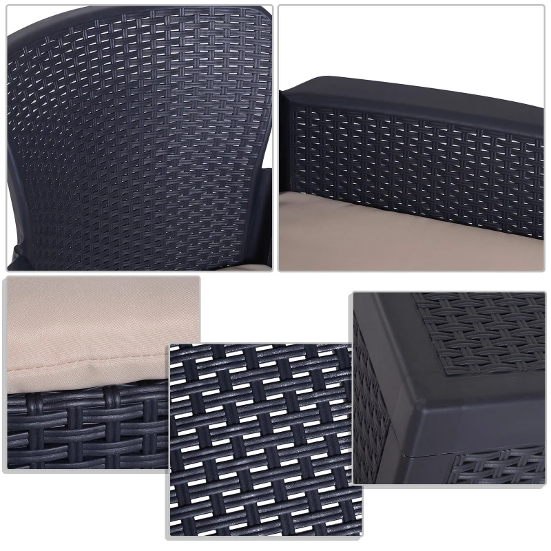 Outsunny Salon de jardin 2 pers. 3 pièces ensemble bistro style contemporain coussins grand confort inclus polyester beige résine tressée noir