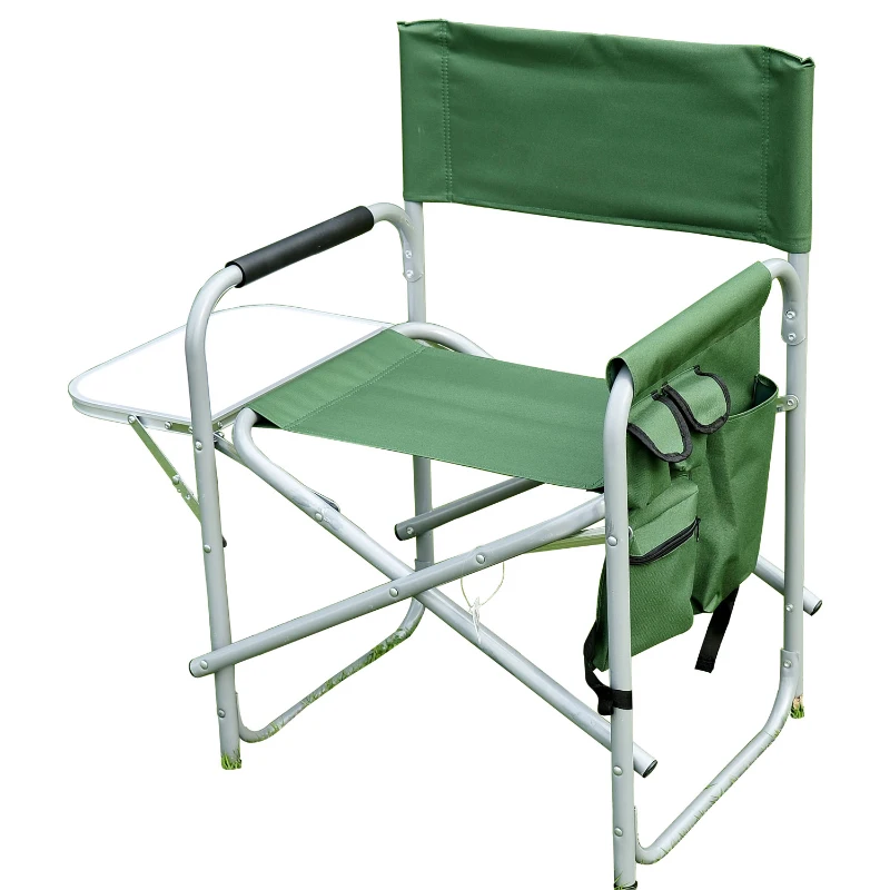 HOMCOM Chaise de Peche/Camping/Regisseur/Plage Pliante Fauteuil en Acier avec Poches et Tablette pour Charge Max. 120Kg Vert