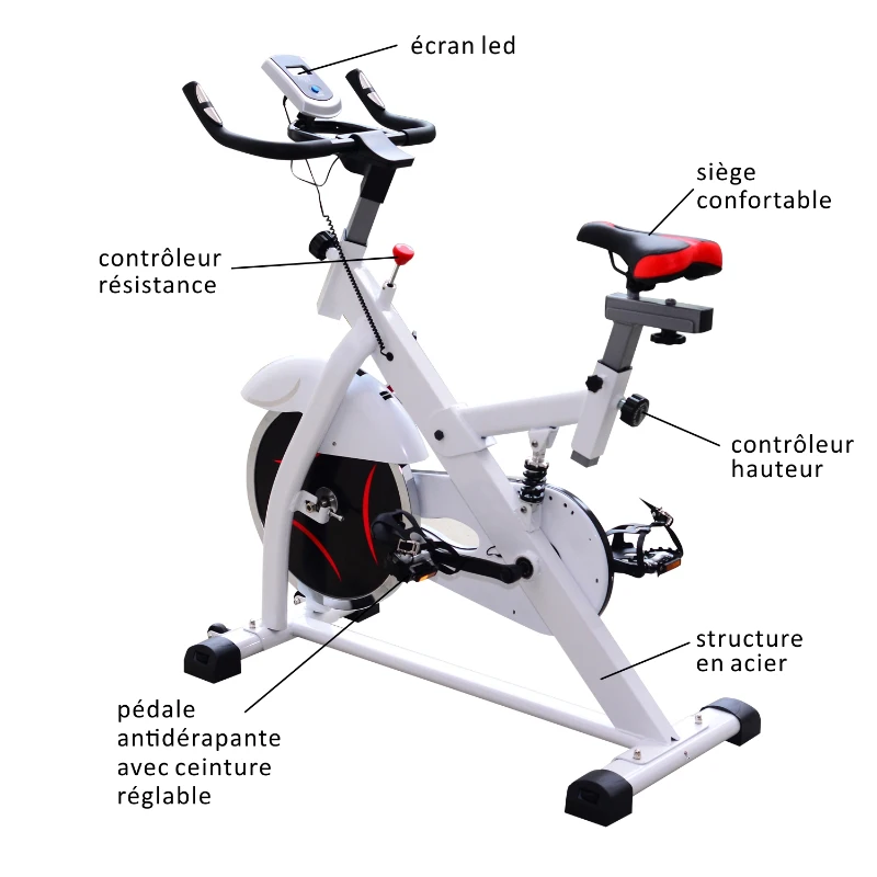 Homcom Vélo d'Appartement Ecran LCD en Métal Blanc 103 x 21,5 x 78 cm