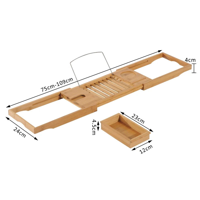 HOMCOM Pont Tablette de Baignoire Extensible Bambou Boîte Porte-Livre Porte-Verre