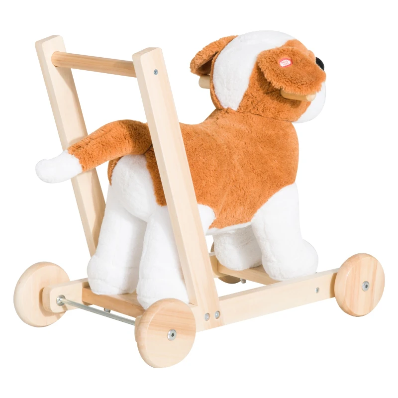 HOMCOM Pousseur porteur chariot de marche chien fonction musicale 32 pistes marron beige