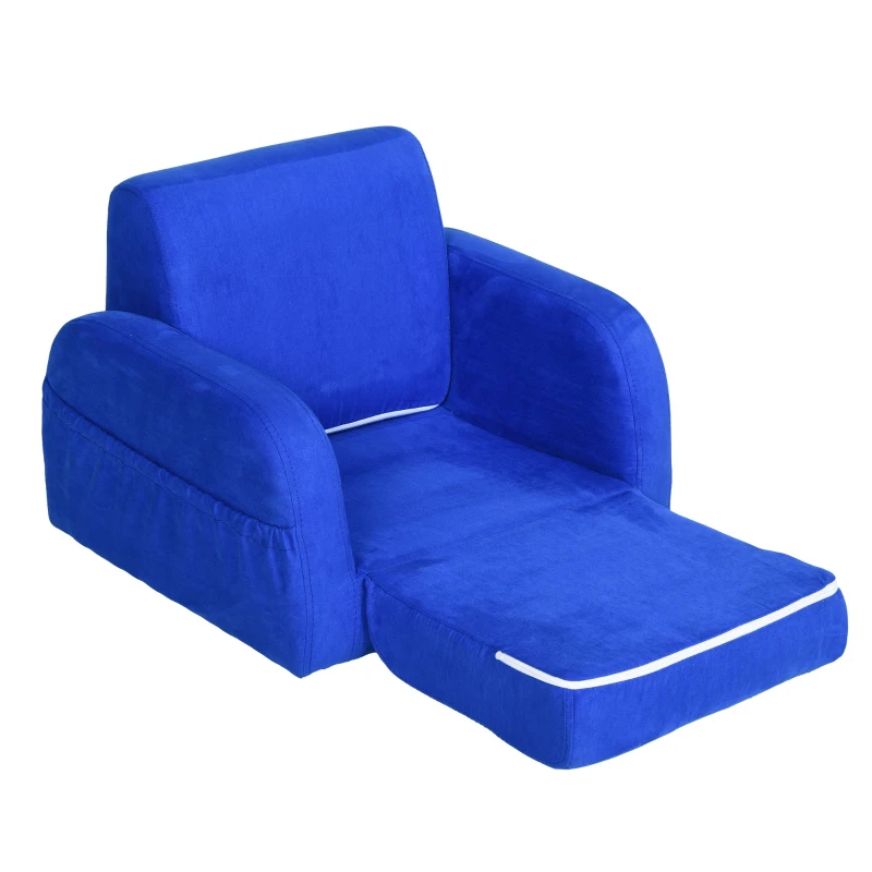 2 EN 1 Fauteuil Lit Enfant Dossier Inclinable en Velours 51 x 45 x 38 cm